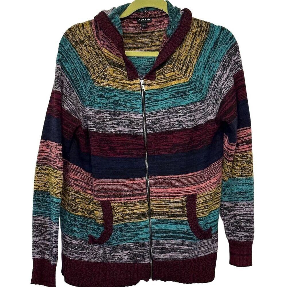 Torrid Women's Striped Hooded Zip-Up Sweater Size 1 Multicolor